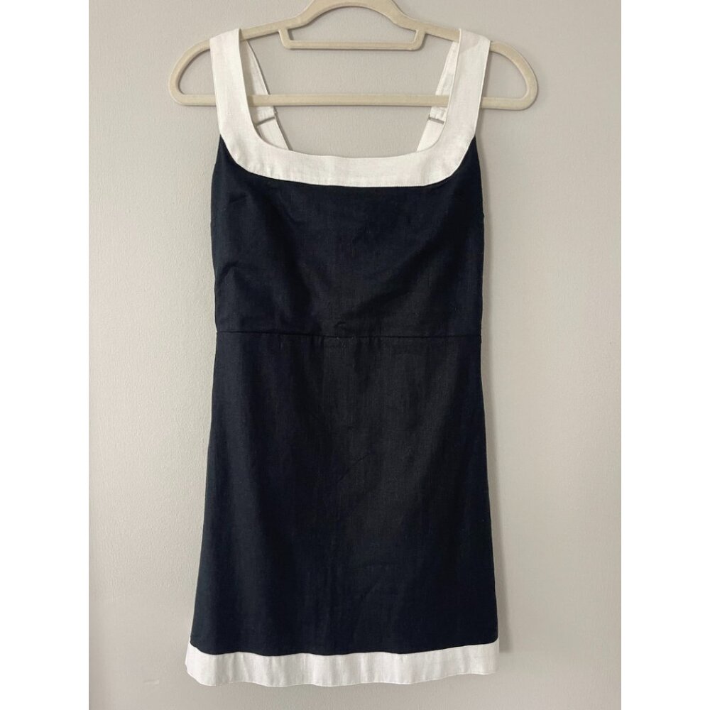 Abercrombie Linen-Blend Wide Strap Black White Mini Dress NWT